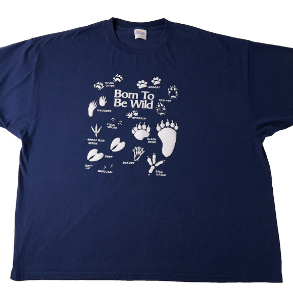 Vtg Hanes T-Shirt Men's 3XL Animal Tracks Hiking Hiker Nature Wildlife Gorpcore - Picture 1 of 10